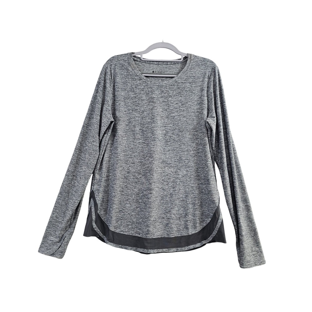 Athleta Essence Mesh Trim Top Womens Medium Grey Long Sleeve Active Tee 405682‎